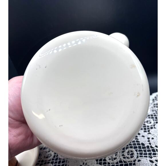 Vintage Porcelain Enameled Small Tea Kettle Wheat Design with Wood Handle 1970s - Picture 9 of 9